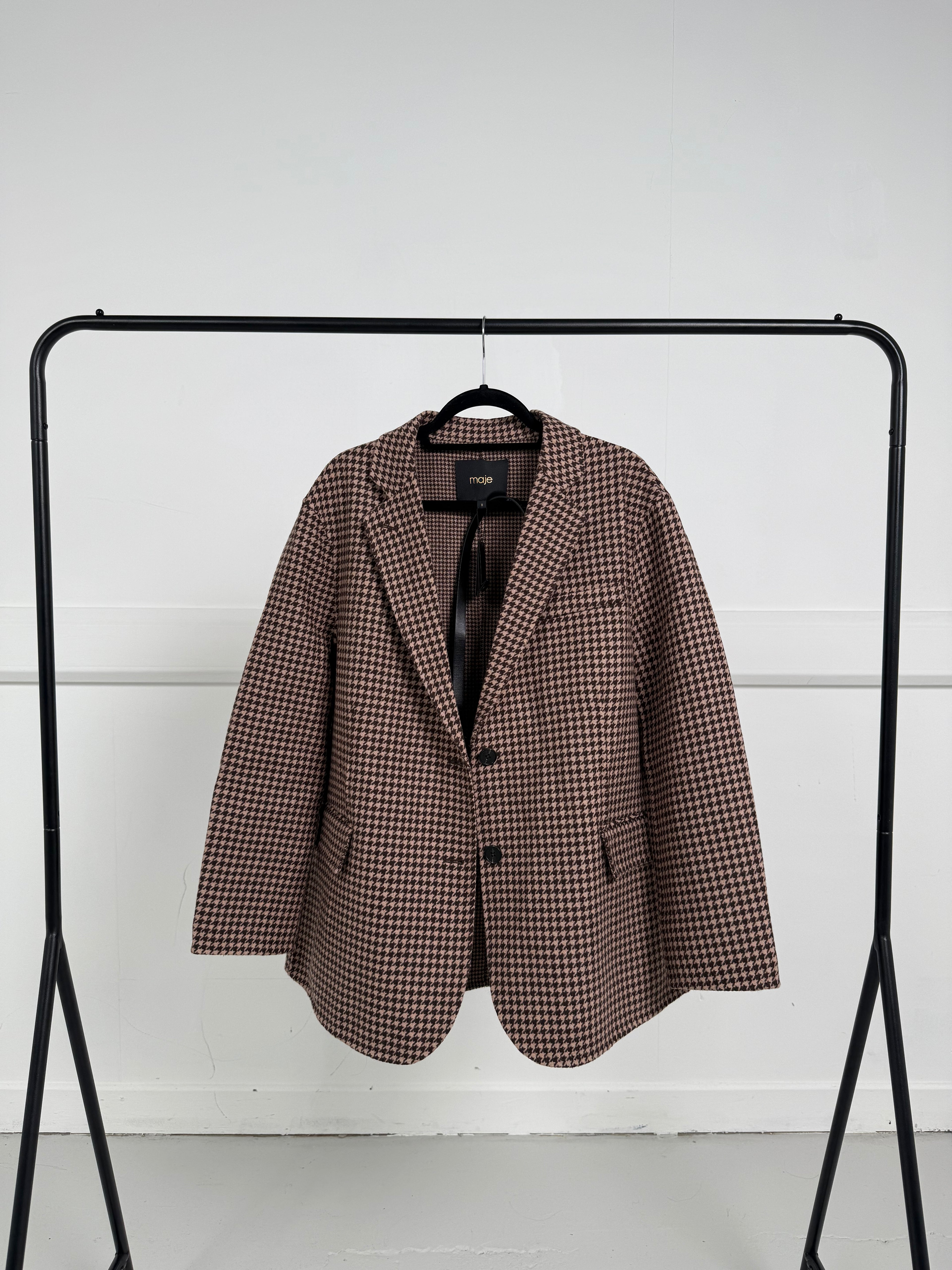 Maje Galarom Houndstooth Wool-Blend Blazer