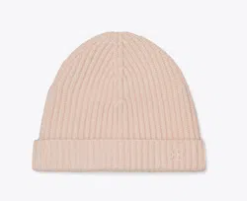 Ribbed Knit Cashmere Beanie In Pink